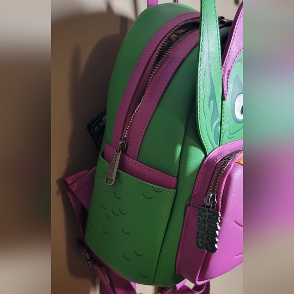 Loungefly Green Goblin faux leather daypack backpack gun metal grey hardware - Picture 4 of 16